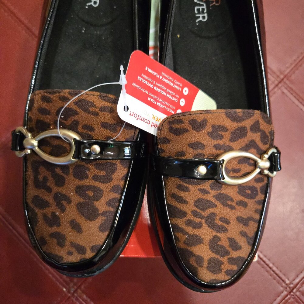 Leopard and Patent Leather Loafers. NIB